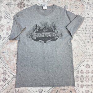 Y2K Vintage Harley Davidson Tribal Flames T-Shirt Adult Large Biker Gray Black